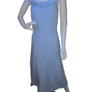 100% Linen Blue Ruffle Dress
